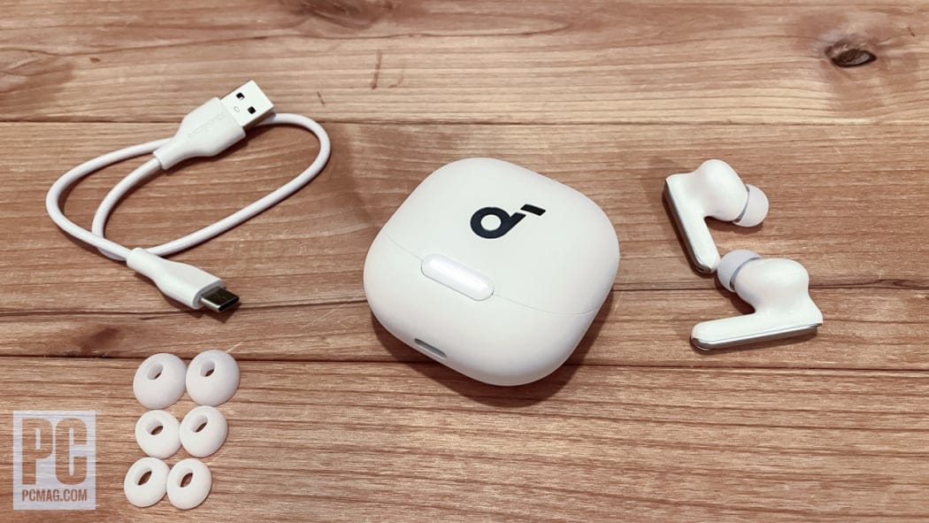 Anker Soundcore Liberty 4 NC earbuds shown in charging case for daily commute use