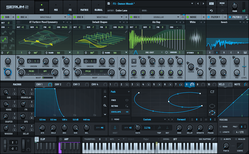 Xfer Serum wavetable synthesizer plugin interface commonly acquired through Splice Rent-to-Own plan