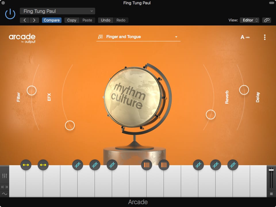Output Arcade playable loop instrument plugin interface with keys and drums for instant songwriting inspiration