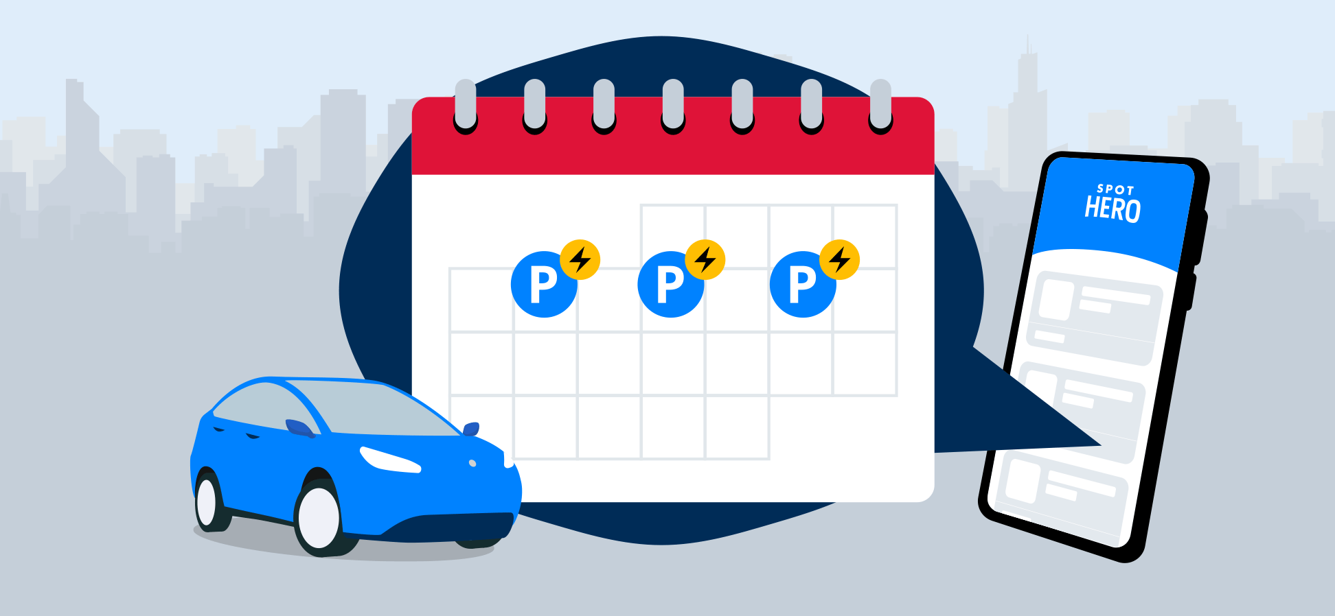SpotHero parking app showing multiple booking reservations interface for drivers
