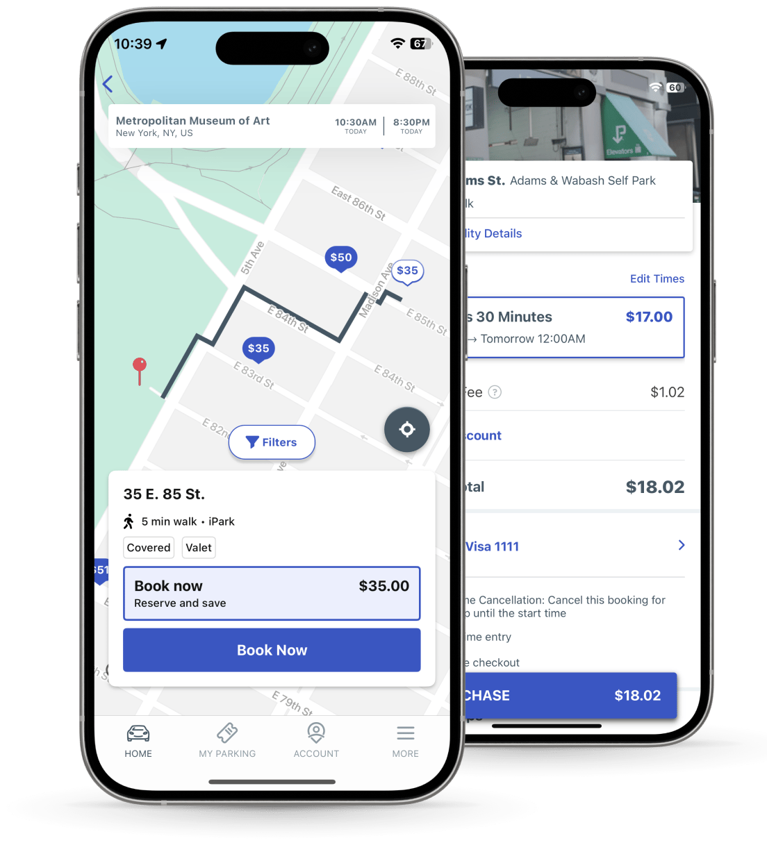 ParkWhiz parking app homepage showing find and book parking anywhere feature