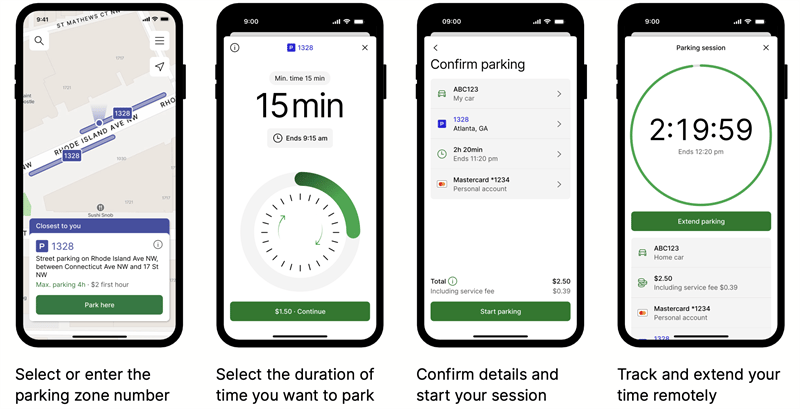 ParkMobile enhanced app experience showing modern on-street parking payment interface