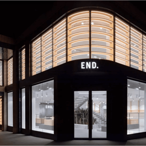 End Clothing physical store exterior showcasing the luxury streetwear retailer brand