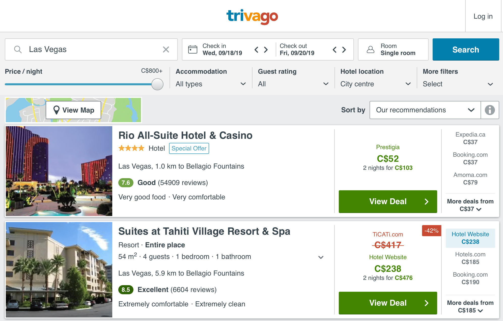 Trivago CA official product September 2026