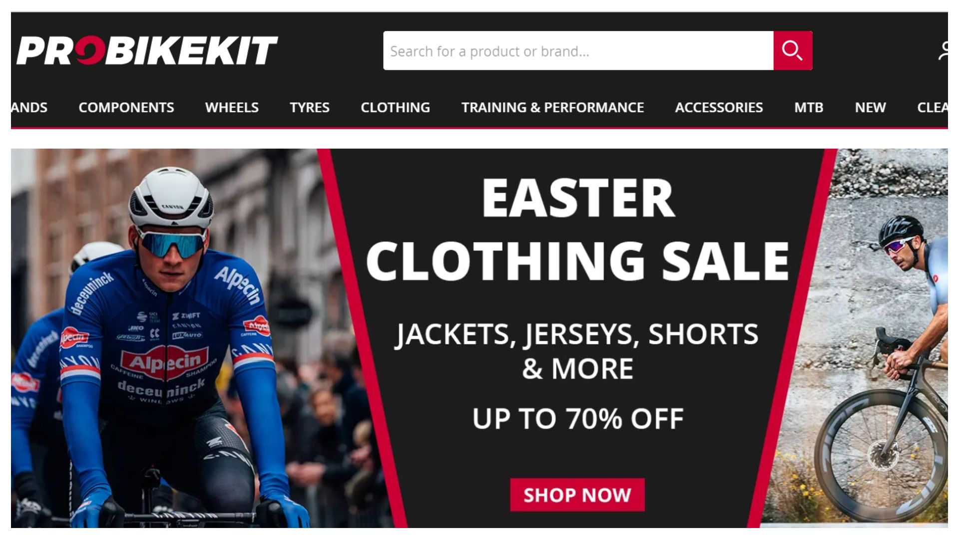 ProBikeKit online cycling retailer promotional banner showcasing international shipping deals