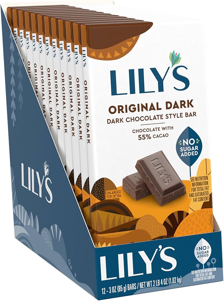 Lily's Original Dark Chocolate Style No Sugar Added Sweets bars retail packaging