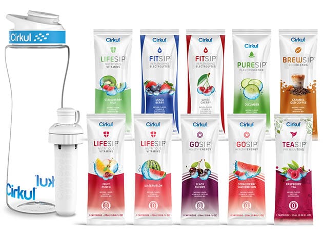 Cirkul starter bundle with 22oz bottle lid and 10 flavor cartridges variety pack