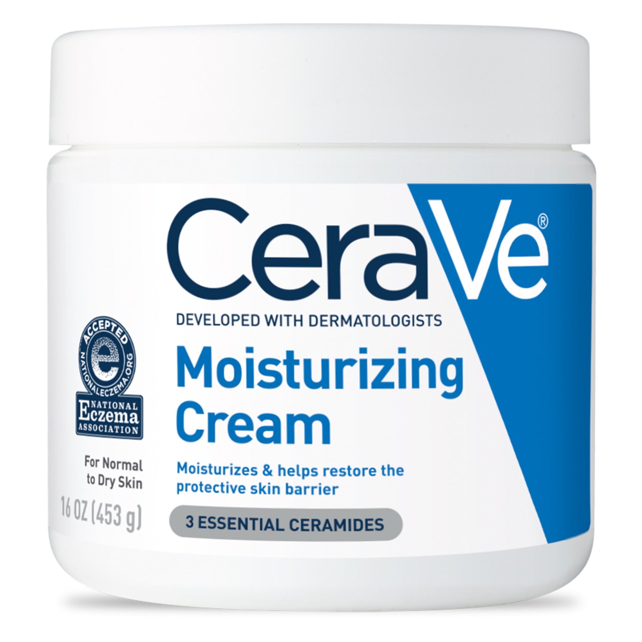 CeraVe Moisturizing Cream 16 oz tub with ceramides and hyaluronic acid on white background