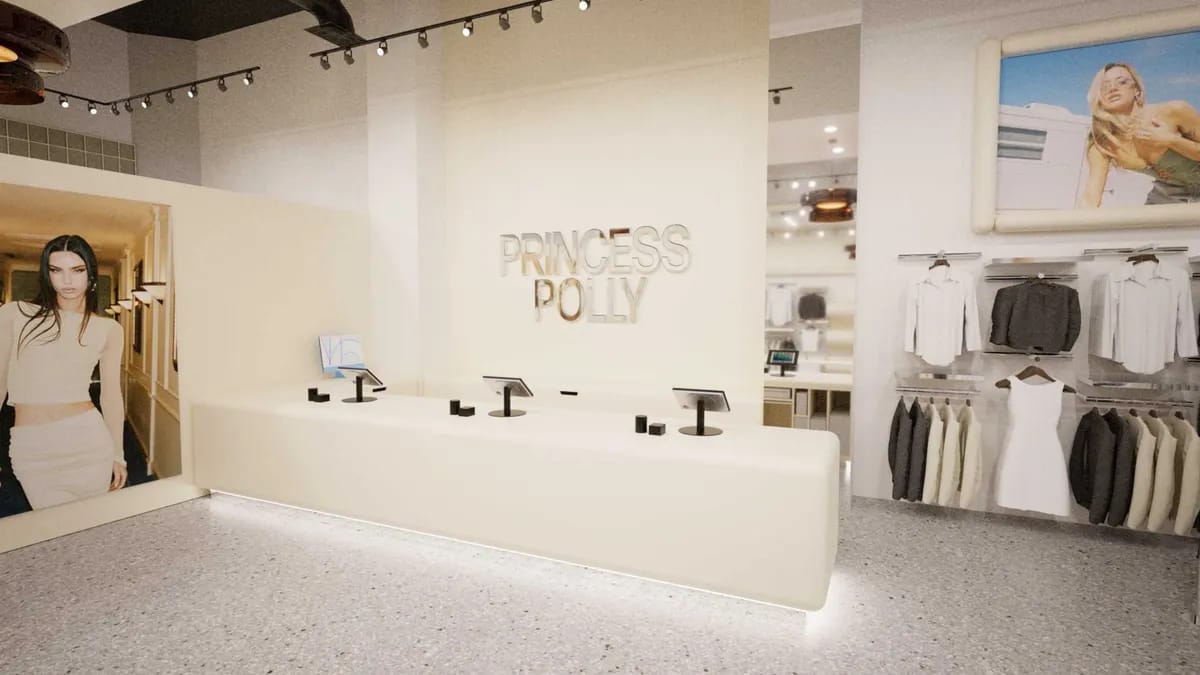 Princess Polly flagship storefront showing trendy influencer-driven womens fashion collection
