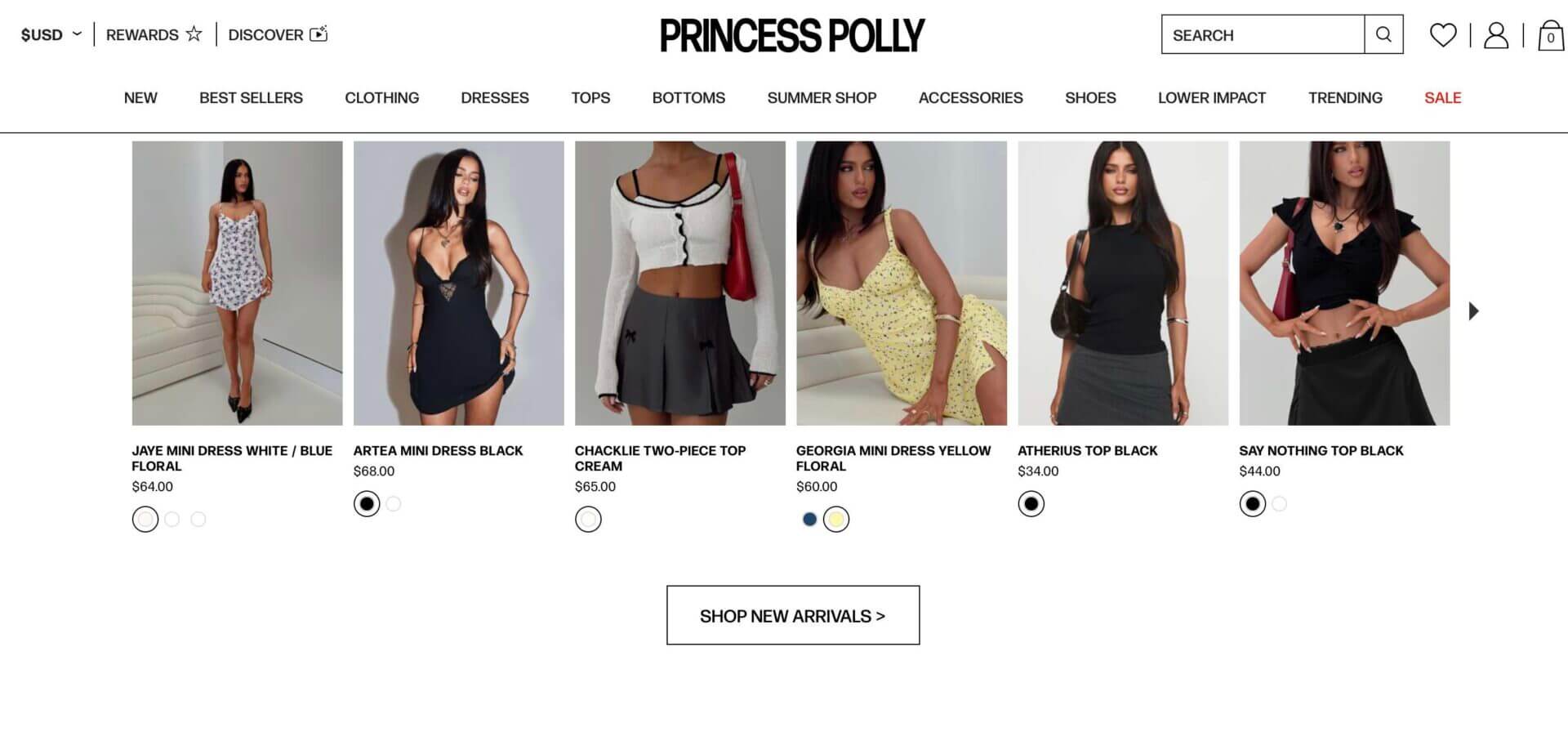 Princess Polly fashion website interface showing trend-driven Gen Z clothing collection