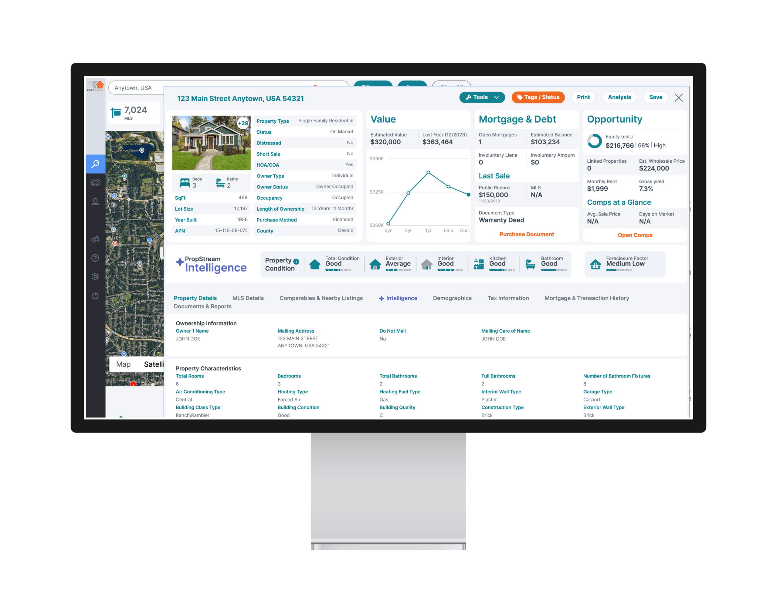 Propstream real estate investment software dashboard showing property data and analysis features