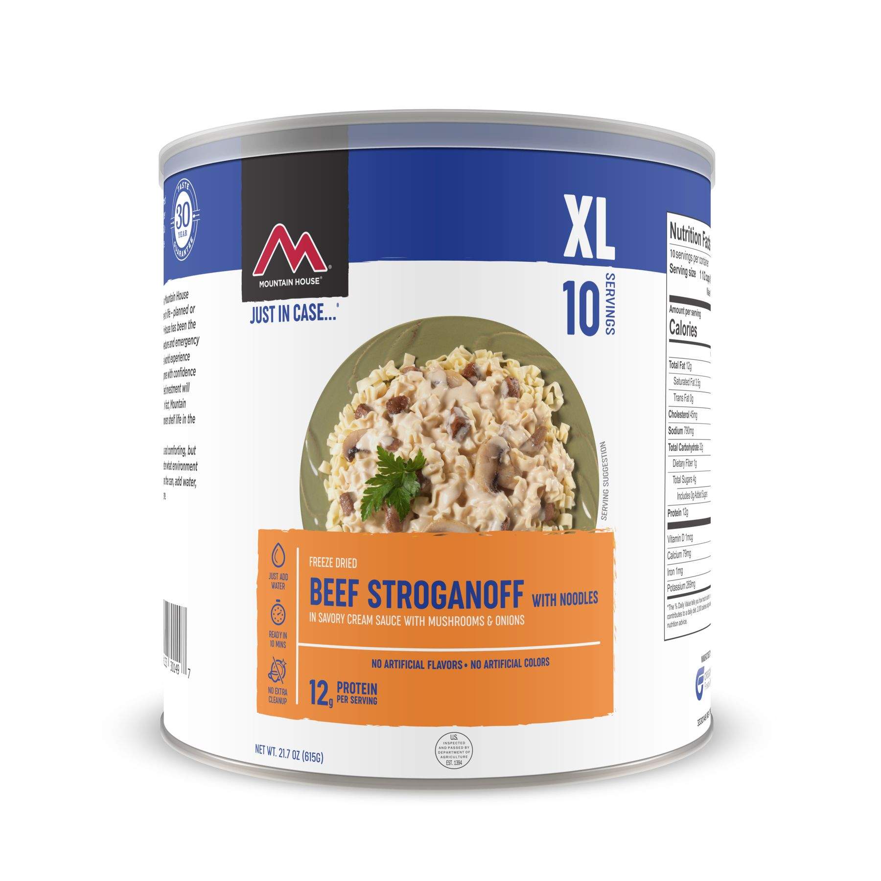 Mountain House Beef Stroganoff freeze dried food pouch on white background
