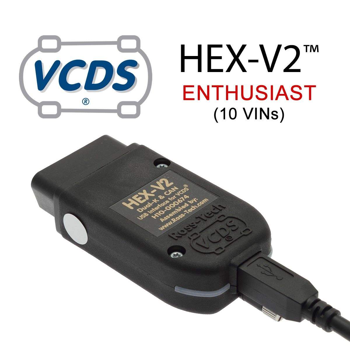 Ross-Tech VCDS HEX-V2 USB diagnostic cable and VAG-COM interface for professional Audi Volkswagen coding