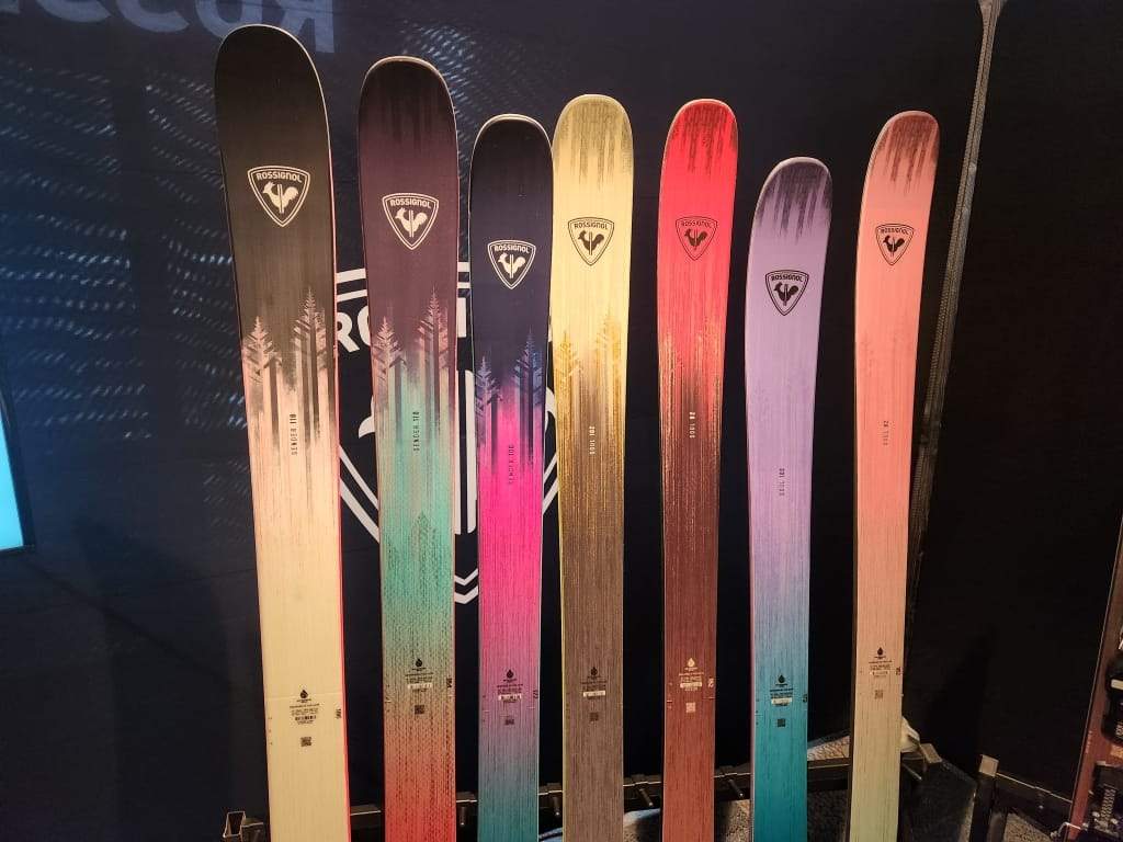 Rossignol 2026 alpine ski lineup preview with all-mountain and freeride models on display