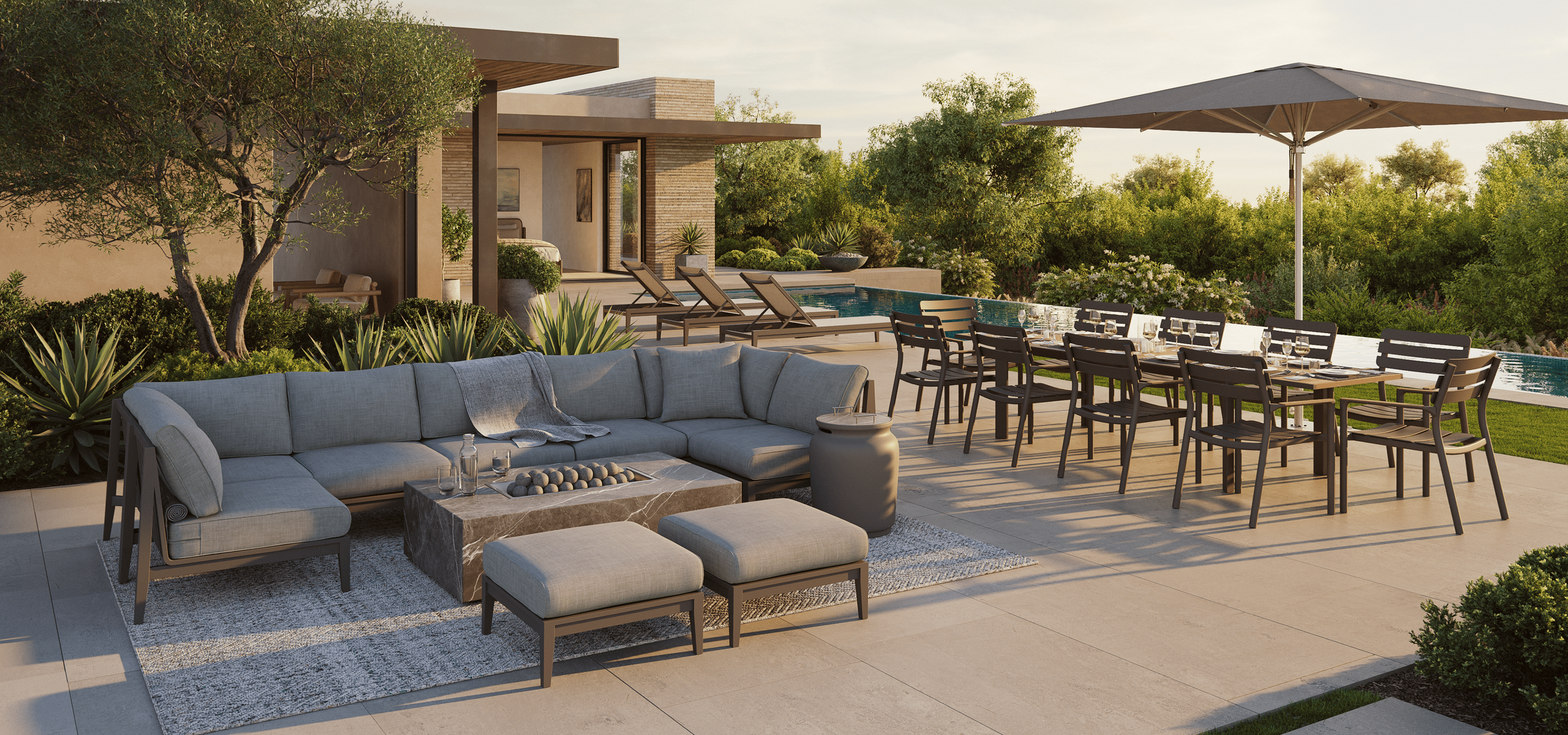 Outer outdoor furniture brand homepage video showcasing premium aluminum sofa and OuterShell covers