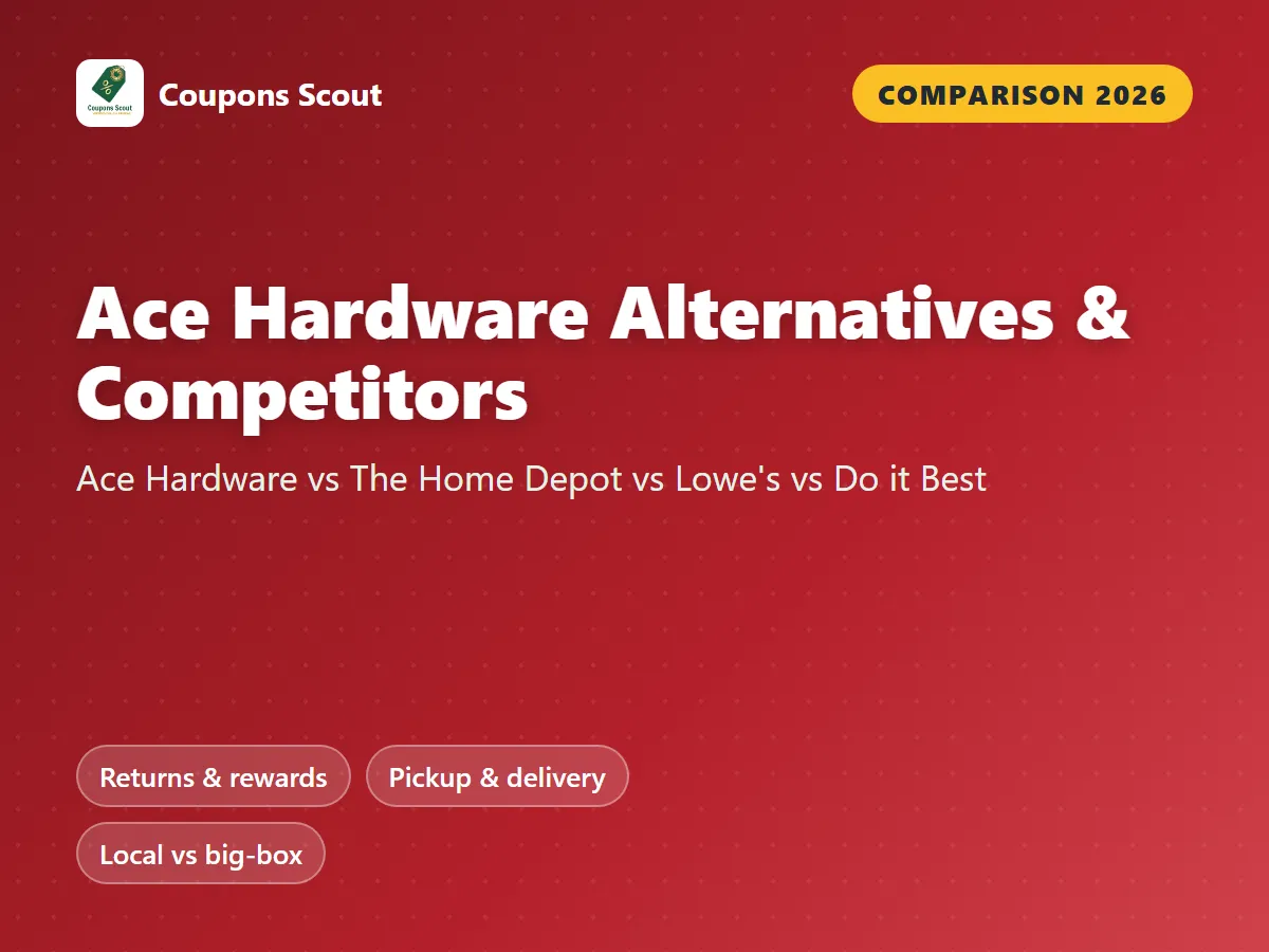Ace Hardware vs Home Depot vs Lowe's vs Do it Best hardware stores comparison cover for 2026 by Coupons Scout