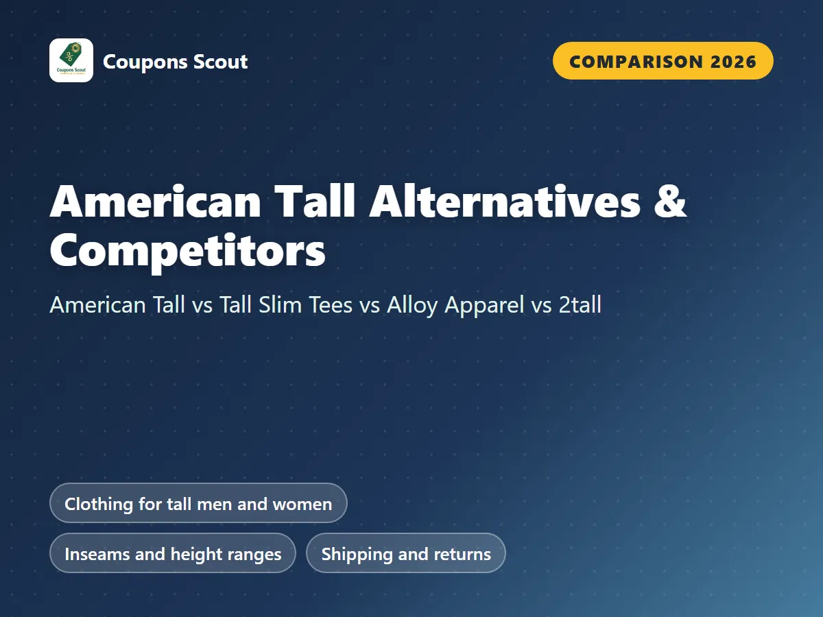 American Tall vs Tall Slim Tees vs Alloy Apparel vs 2tall comparison cover for 2026 by Coupons Scout