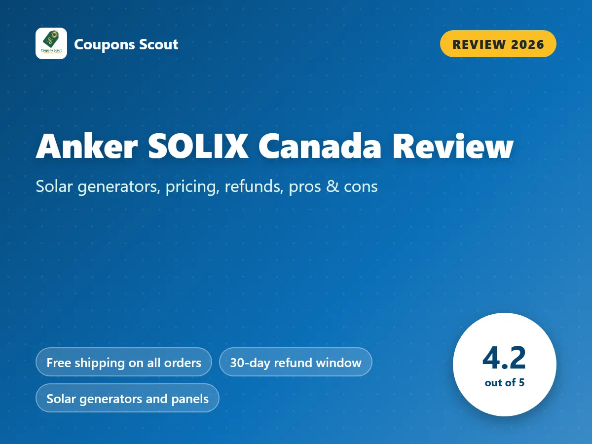 Anker SOLIX Canada review 2026 cover with score 4.2 out of 5 by Coupons Scout