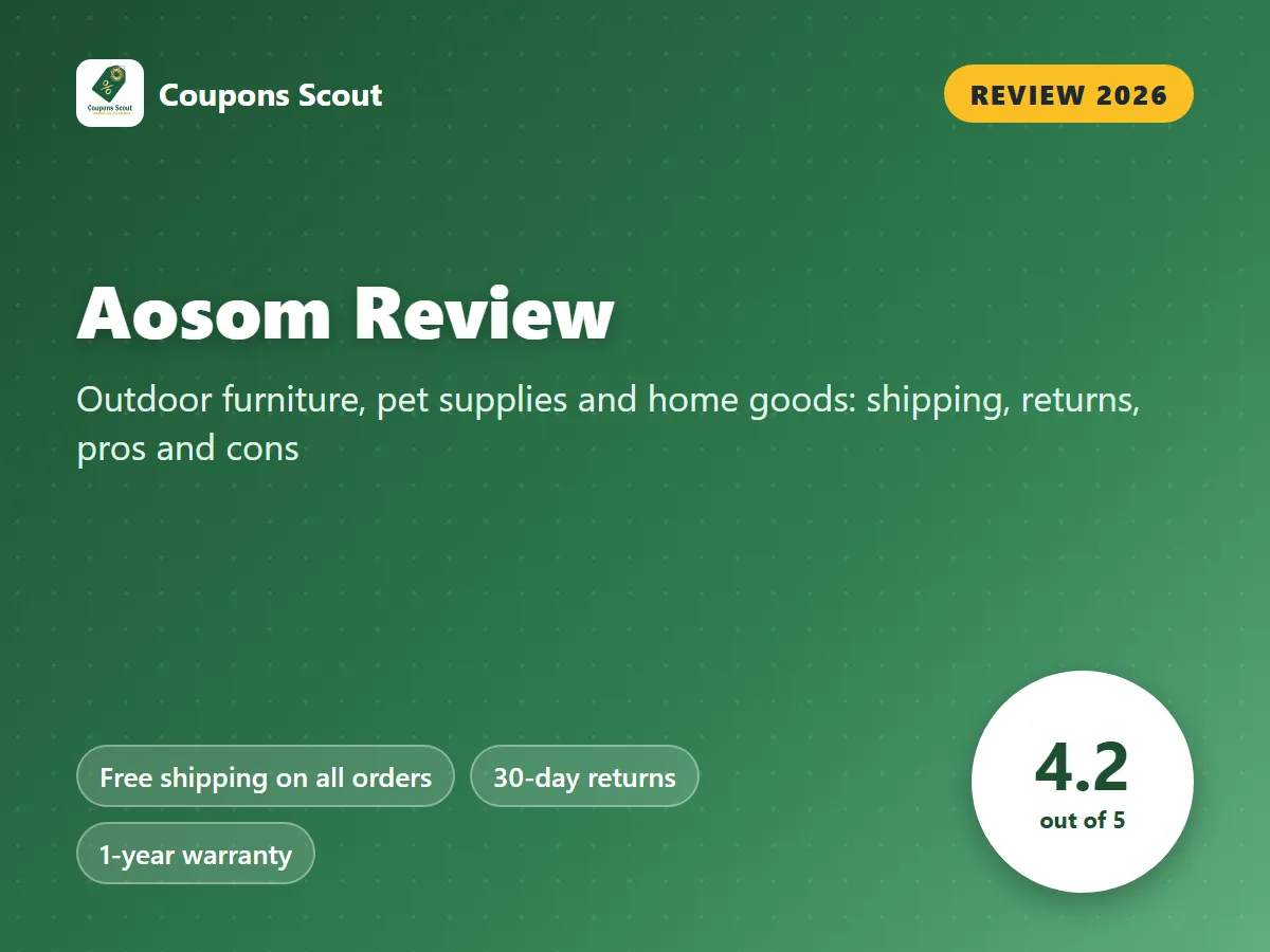 Aosom review 2026 cover with score 4.2 out of 5 by Coupons Scout