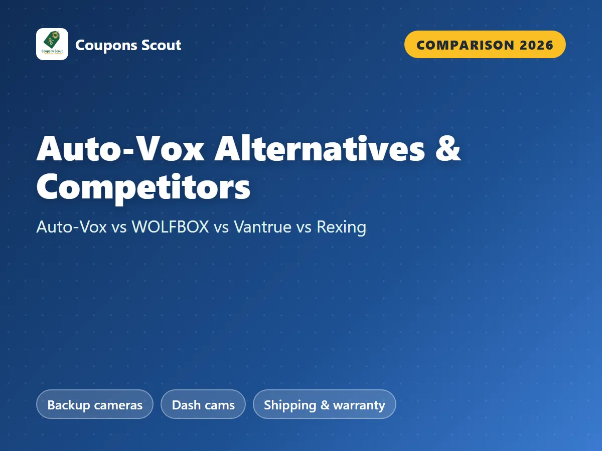 Auto-Vox vs WOLFBOX vs Vantrue vs Rexing backup camera and dash cam comparison cover for 2026 by Coupons Scout