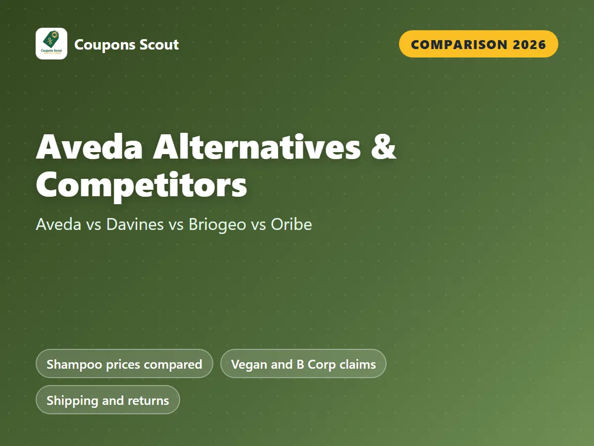Aveda vs Davines vs Briogeo vs Oribe comparison cover for 2026 by Coupons Scout