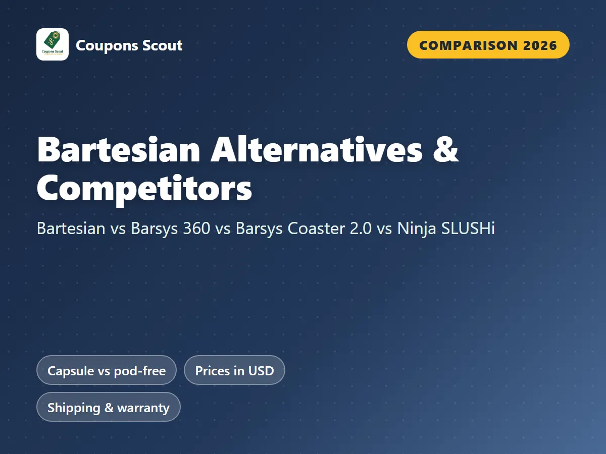 Bartesian vs Barsys 360 vs Barsys Coaster 2.0 vs Ninja SLUSHi home drink maker comparison cover for 2026 by Coupons Scout