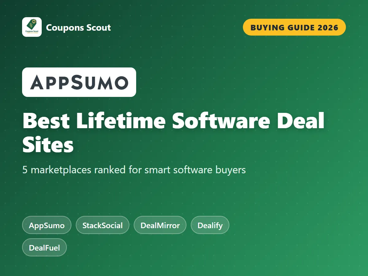 Best lifetime software deal sites 2026 guide cover ranking AppSumo, StackSocial, DealMirror, Dealify and DealFuel