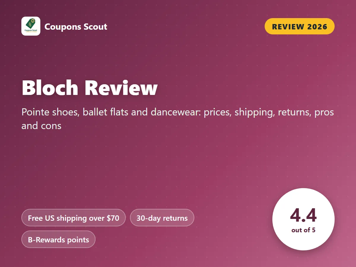 Bloch review 2026 cover with score 4.4 out of 5 by Coupons Scout