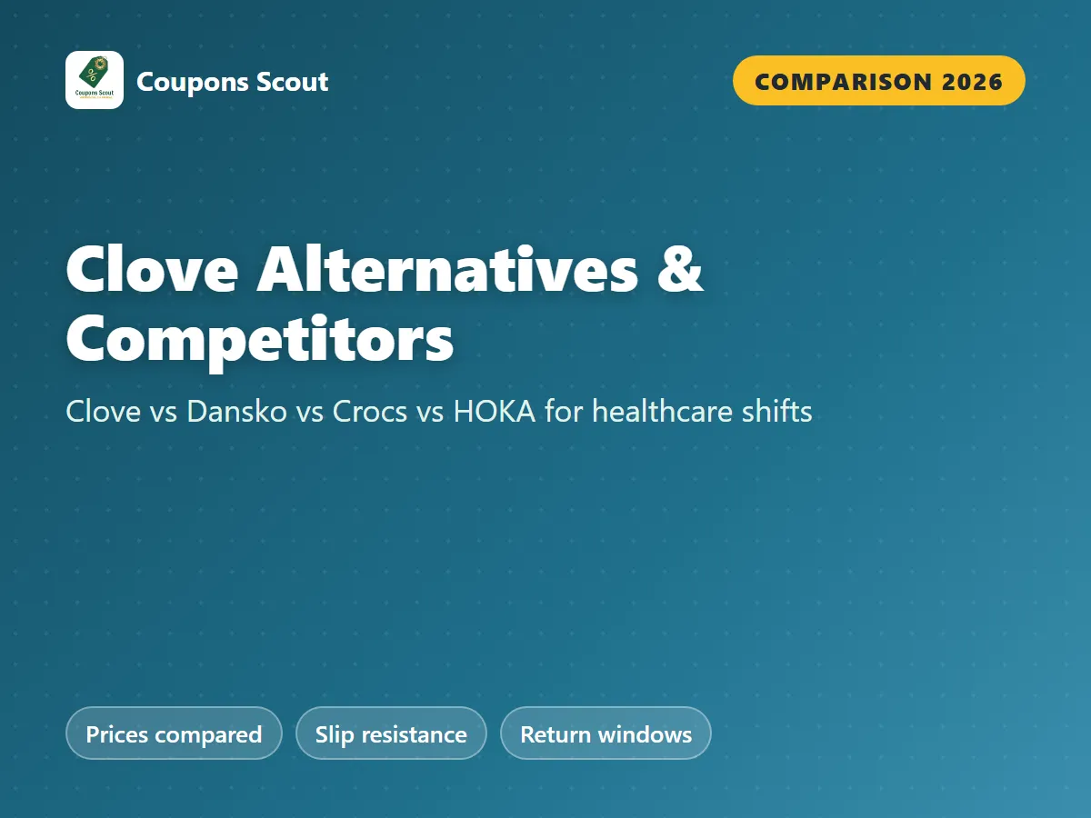 Clove vs Dansko vs Crocs vs HOKA healthcare shoe comparison cover for 2026 by Coupons Scout