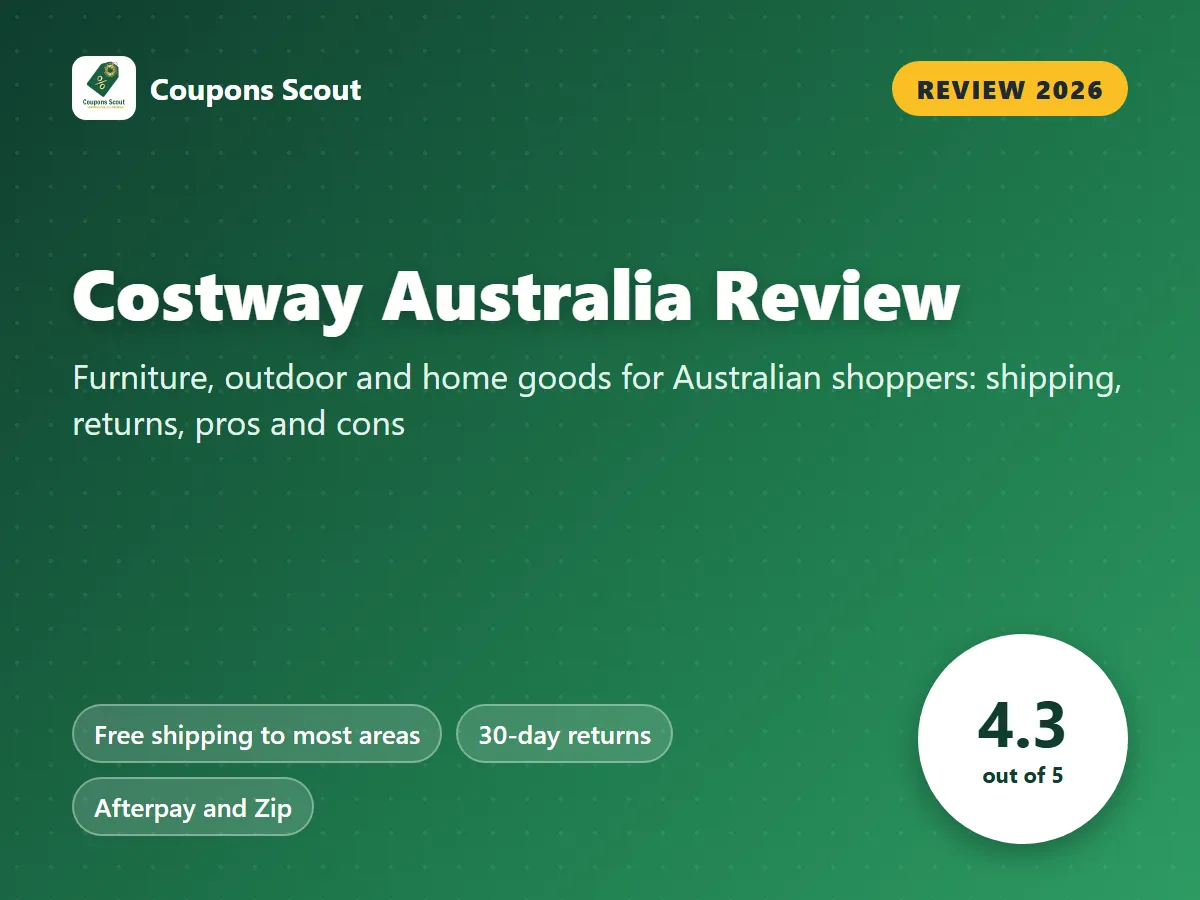 Costway Australia review 2026 cover with score 4.3 out of 5 by Coupons Scout