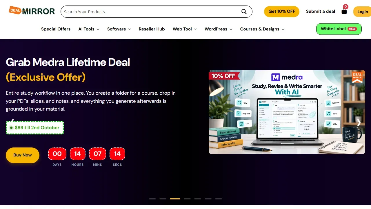 DealMirror homepage listing lifetime software deals
