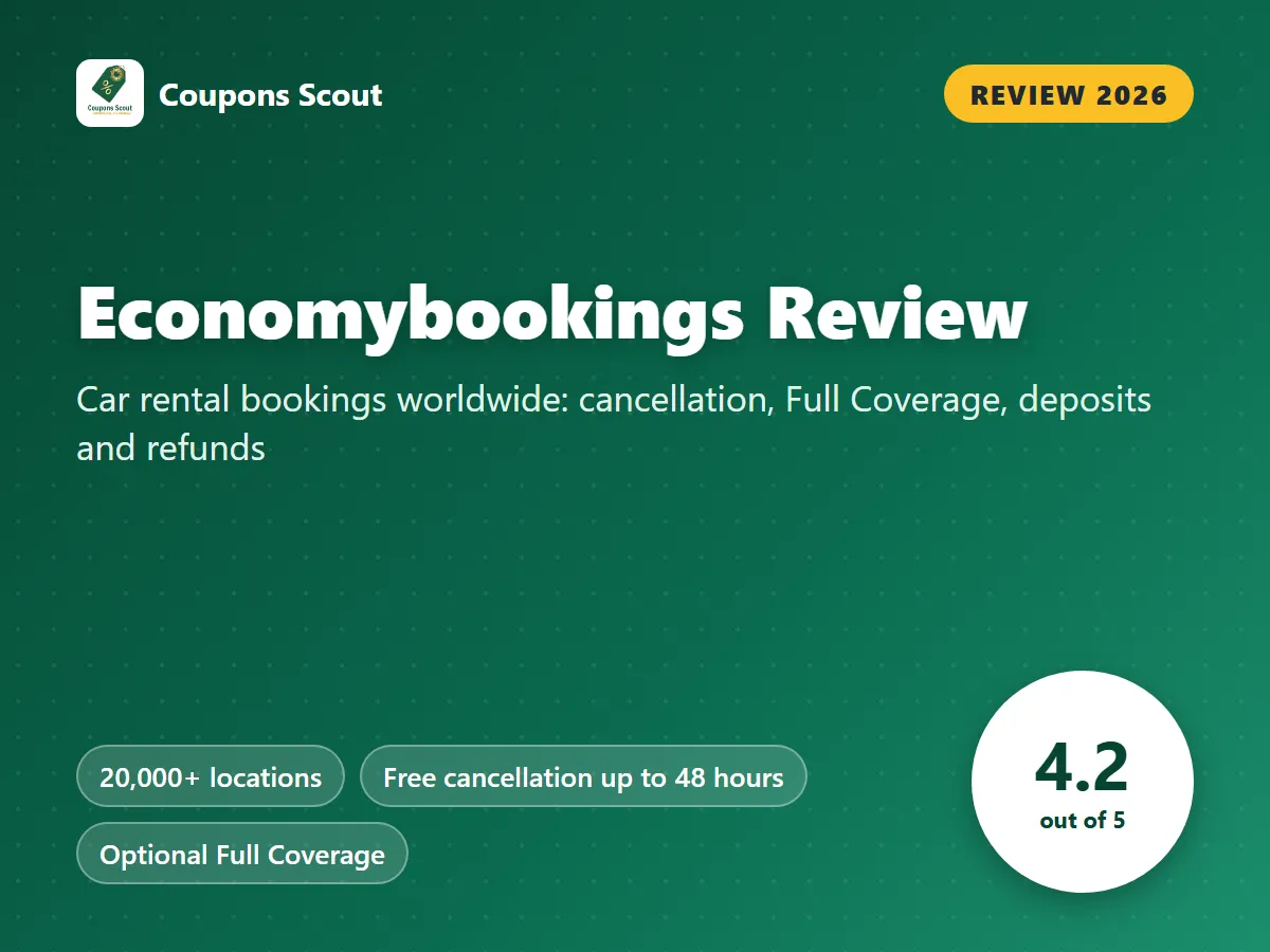 Economybookings review 2026 cover with score 4.2 out of 5 by Coupons Scout