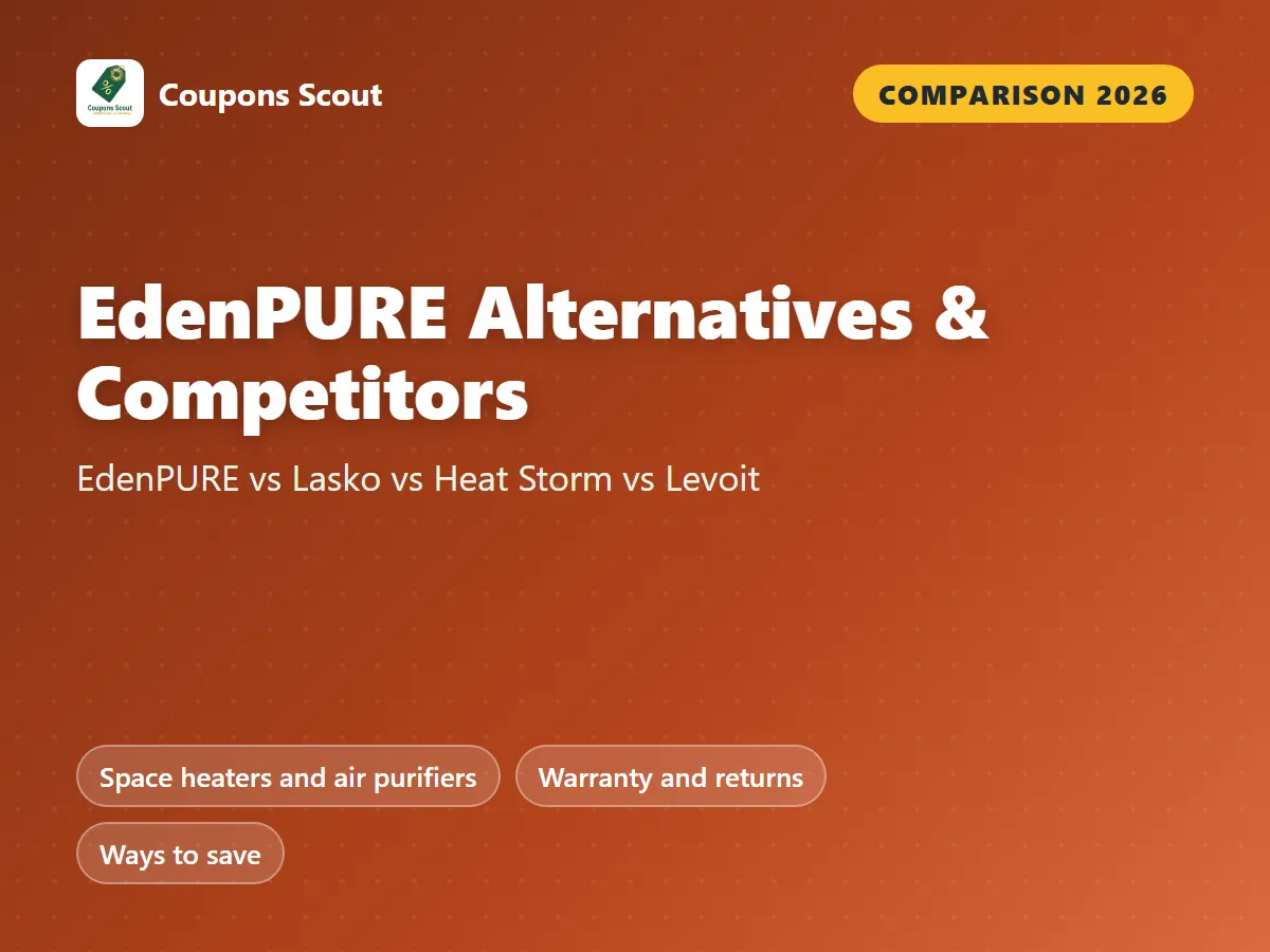 EdenPURE vs Lasko vs Heat Storm vs Levoit comparison cover for 2026 by Coupons Scout
