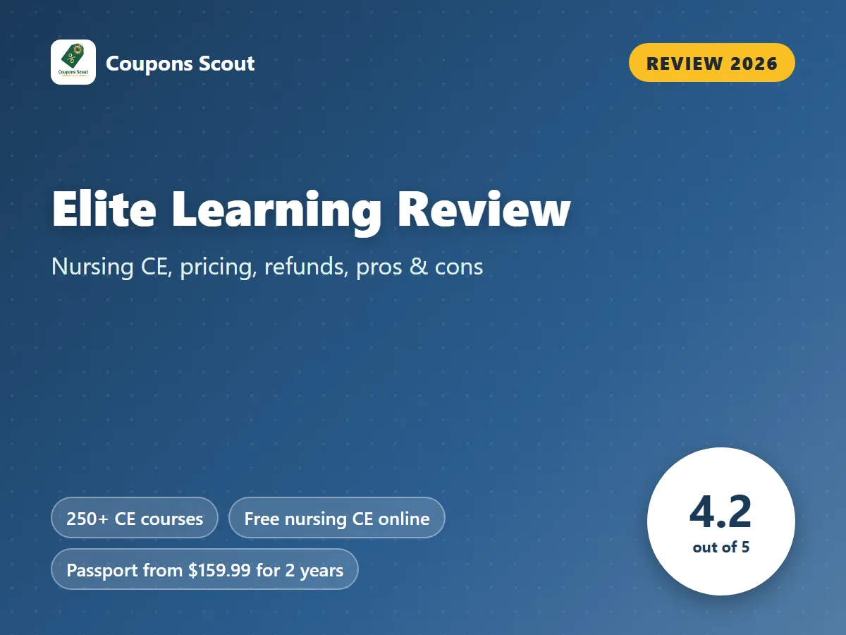 Elite Learning review 2026 cover with score 4.2 out of 5 by Coupons Scout