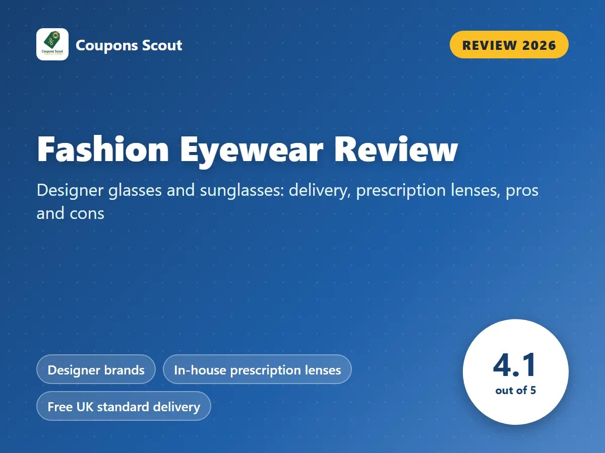 Fashion Eyewear review 2026 cover with score 4.1 out of 5 by Coupons Scout