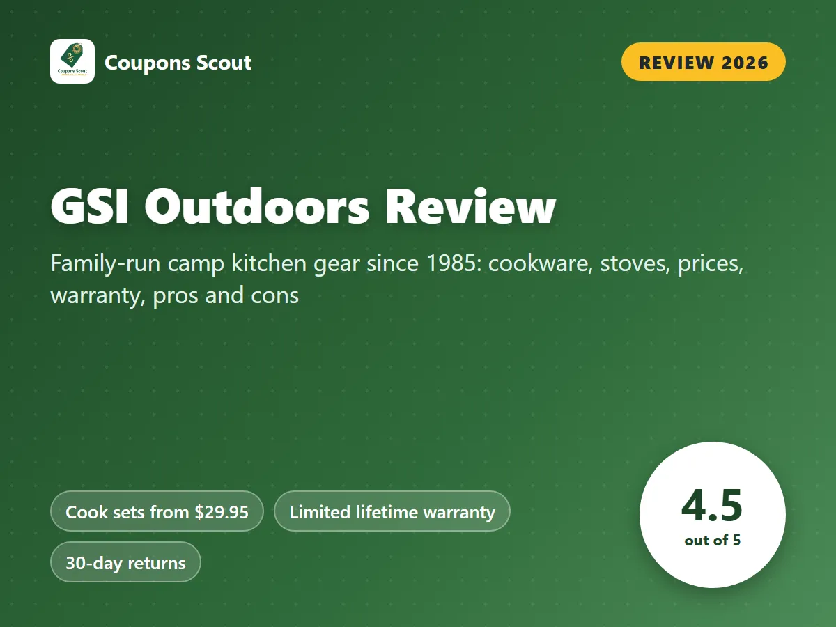 GSI Outdoors review 2026 cover with score 4.5 out of 5 by Coupons Scout