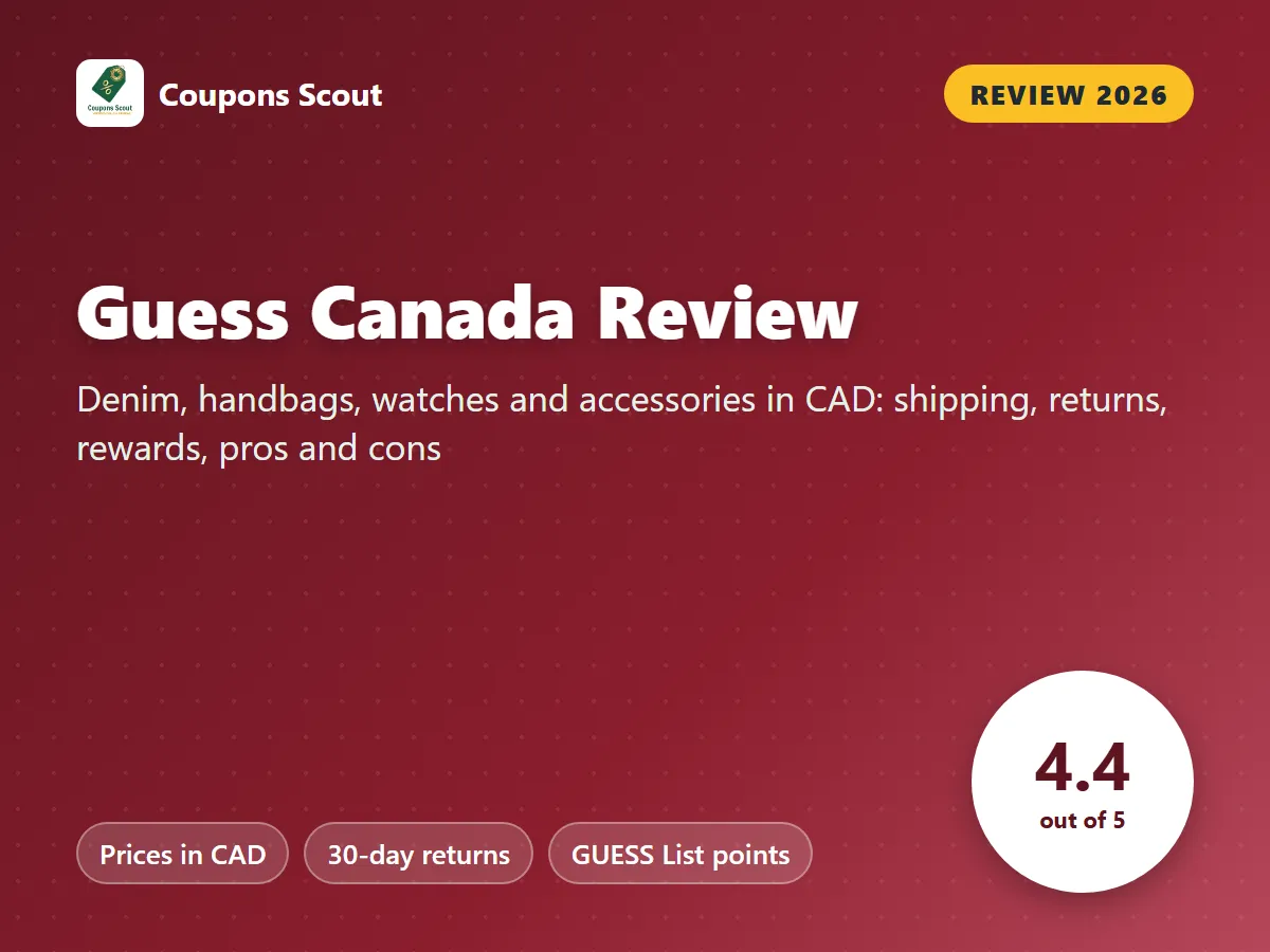 Guess Canada review 2026 cover with score 4.4 out of 5 by Coupons Scout