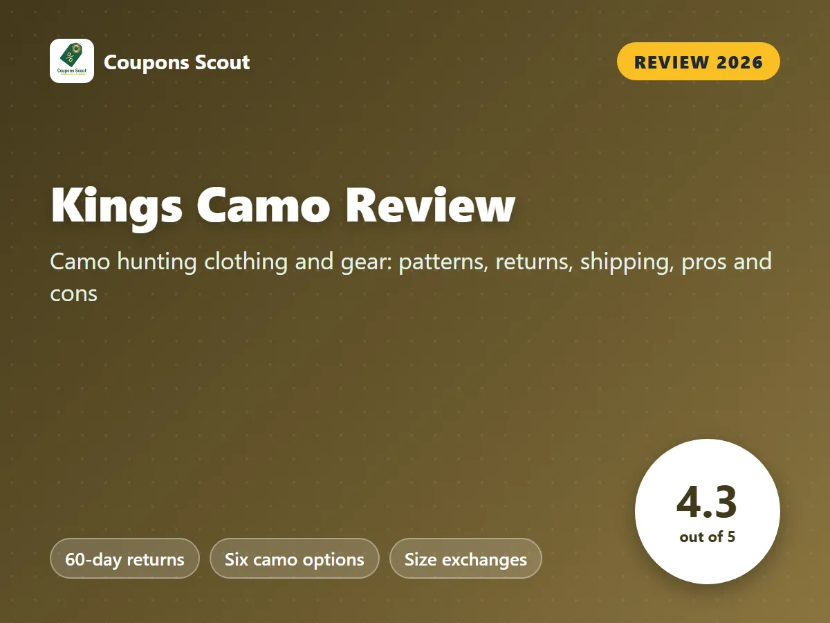 Kings Camo review 2026 cover with score 4.3 out of 5 by Coupons Scout