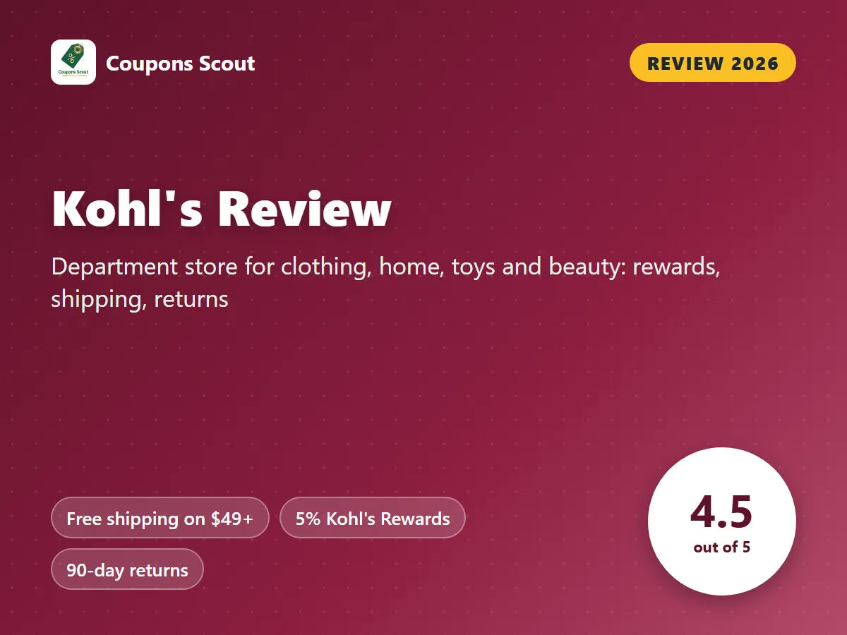 Kohl's review 2026 cover with score 4.5 out of 5 by Coupons Scout