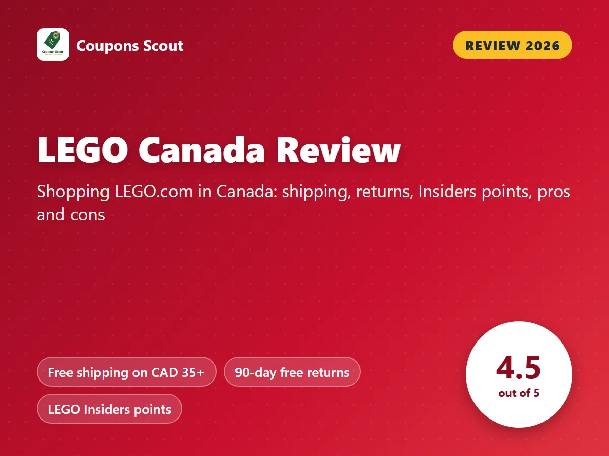 LEGO Canada review 2026 cover with score 4.5 out of 5 by Coupons Scout