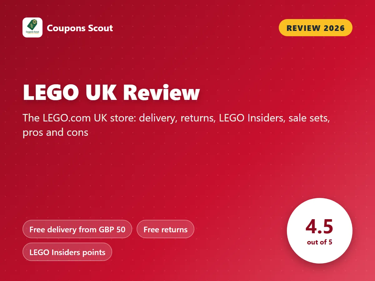 LEGO UK review 2026 cover with score 4.5 out of 5 by Coupons Scout