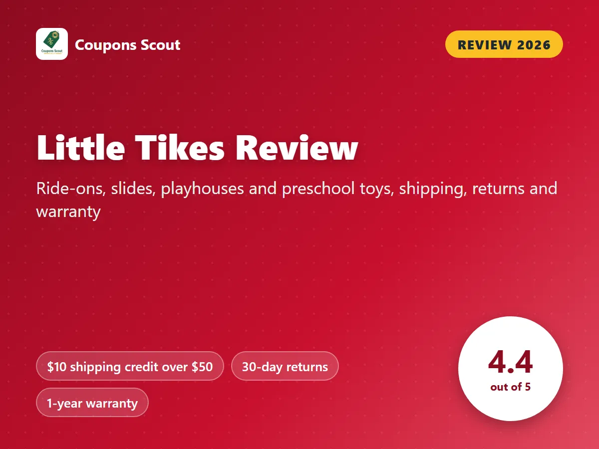 Little Tikes review 2026 cover with score 4.4 out of 5 by Coupons Scout