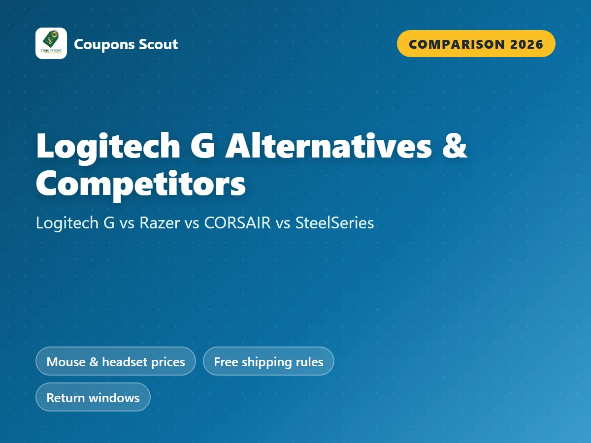 Logitech G vs Razer vs CORSAIR vs SteelSeries comparison cover for 2026 by Coupons Scout