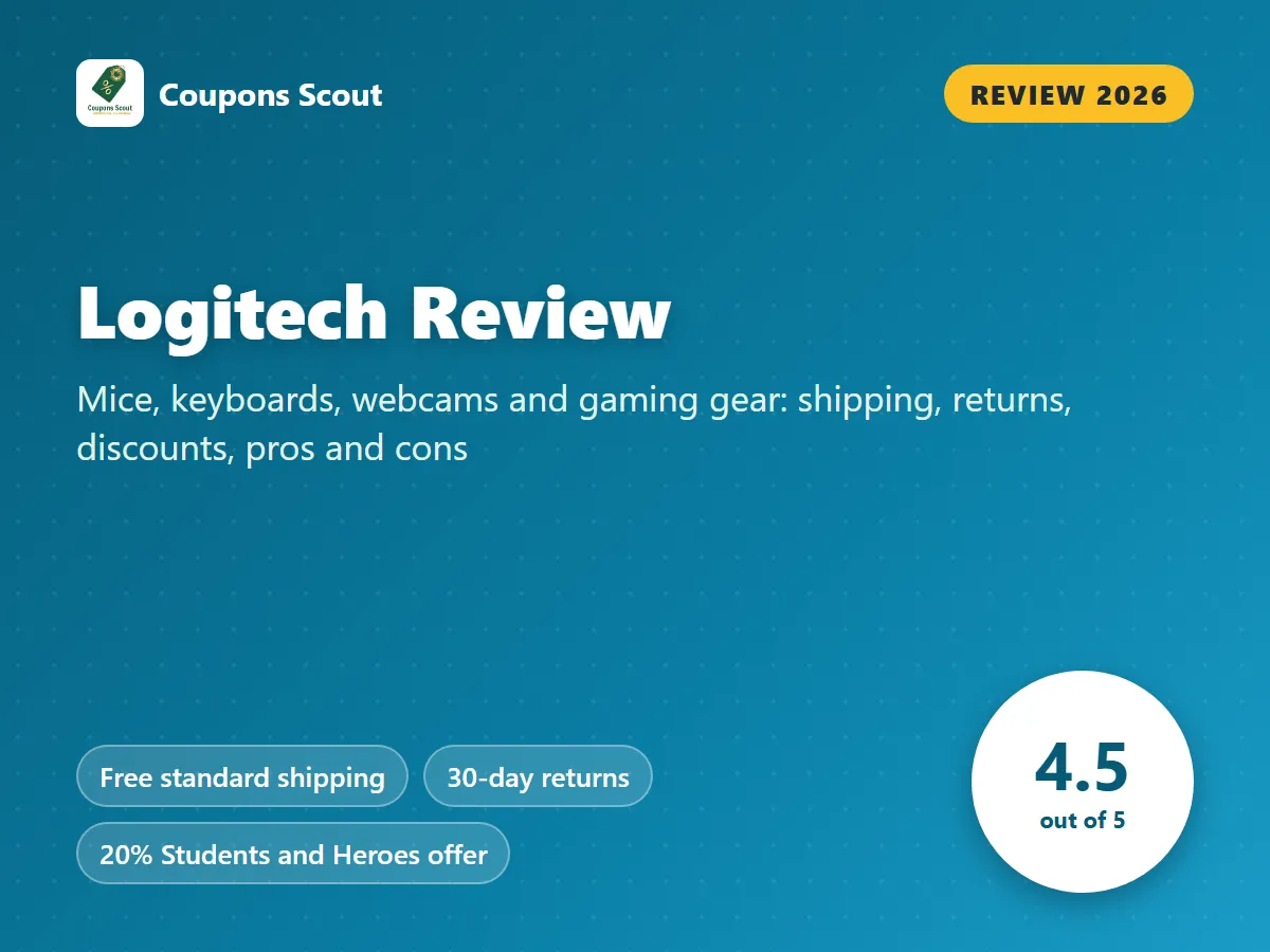 Logitech review 2026 cover with score 4.5 out of 5 by Coupons Scout