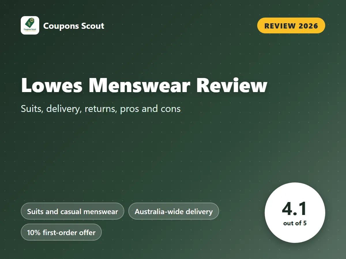 Lowes Menswear review 2026 cover with score 4.1 out of 5 by Coupons Scout