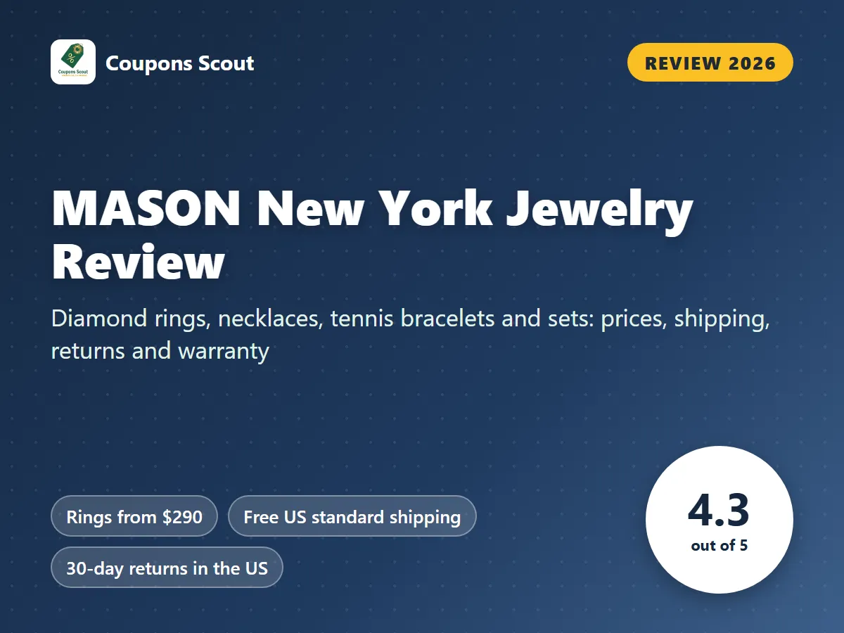 MASON New York Jewelry review 2026 cover with score 4.3 out of 5 by Coupons Scout