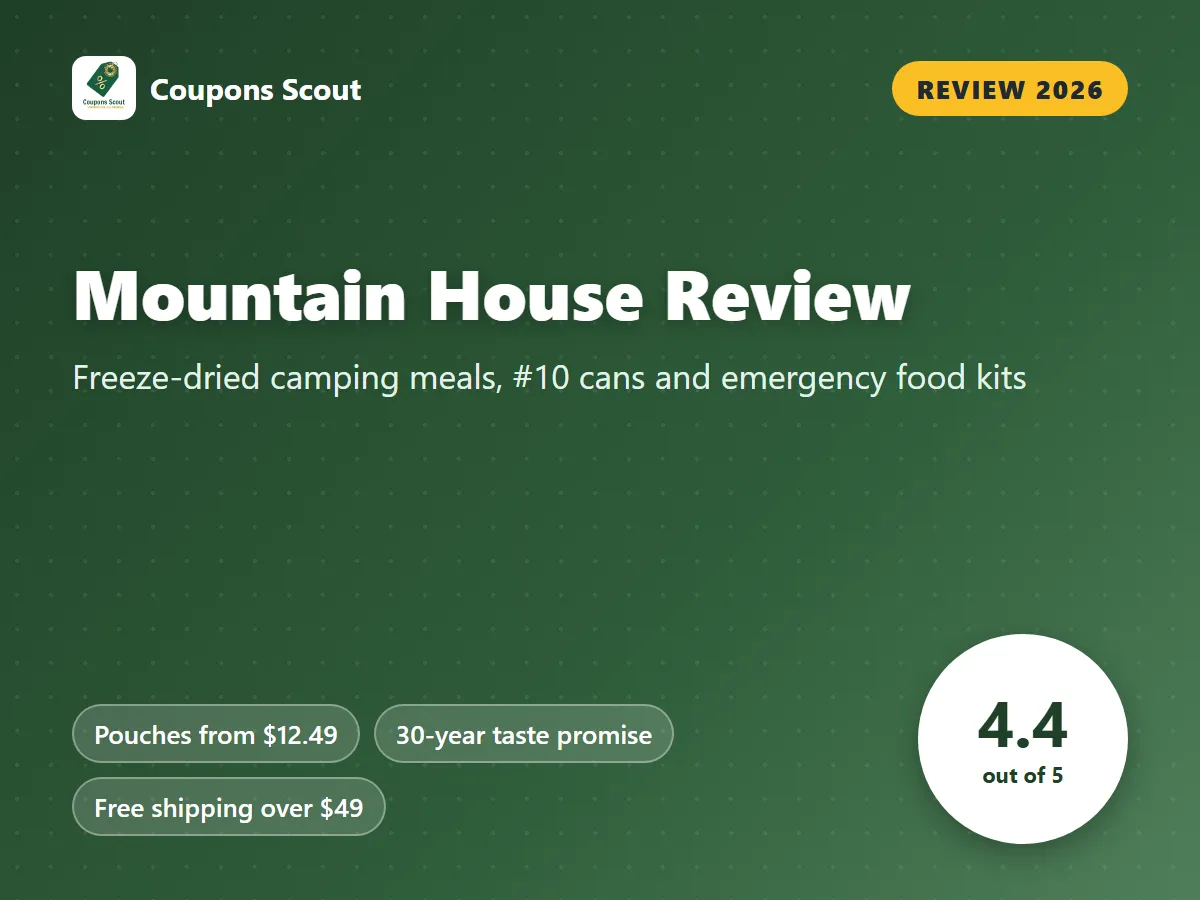 Mountain House review 2026 cover with score 4.4 out of 5 by Coupons Scout