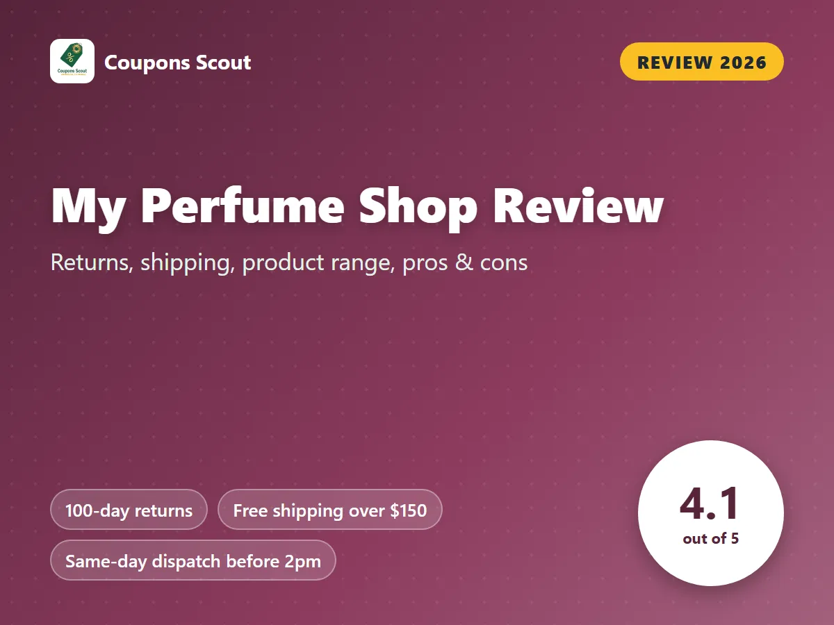 My Perfume Shop review 2026 cover with score 4.1 out of 5 by Coupons Scout