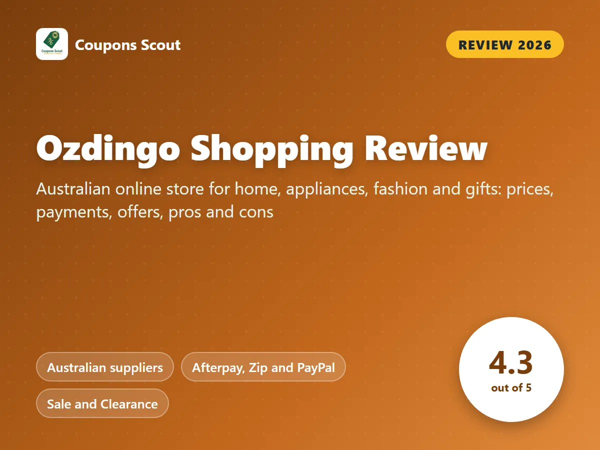 Ozdingo Shopping review 2026 cover with score 4.3 out of 5 by Coupons Scout