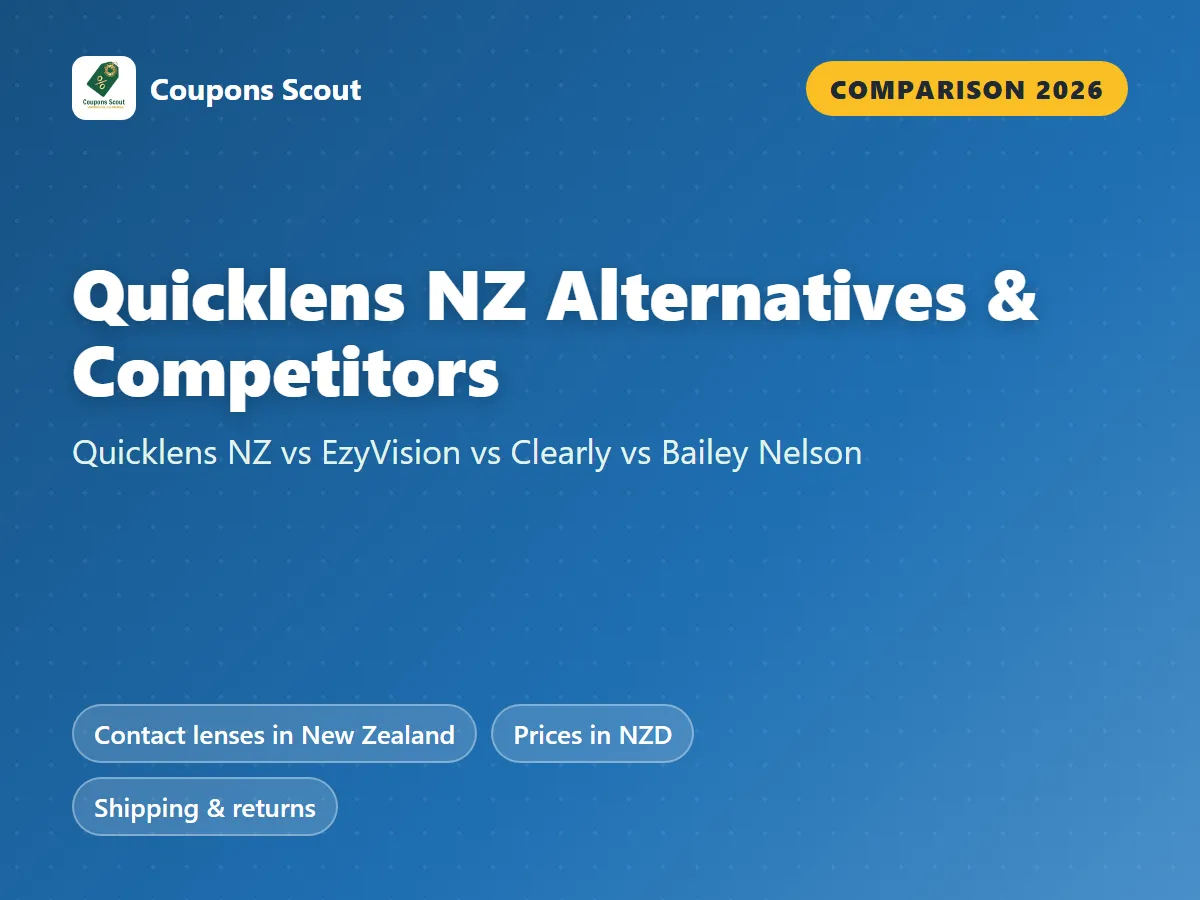 Quicklens NZ vs EzyVision vs Clearly vs Bailey Nelson contact lens comparison cover for 2026 by Coupons Scout